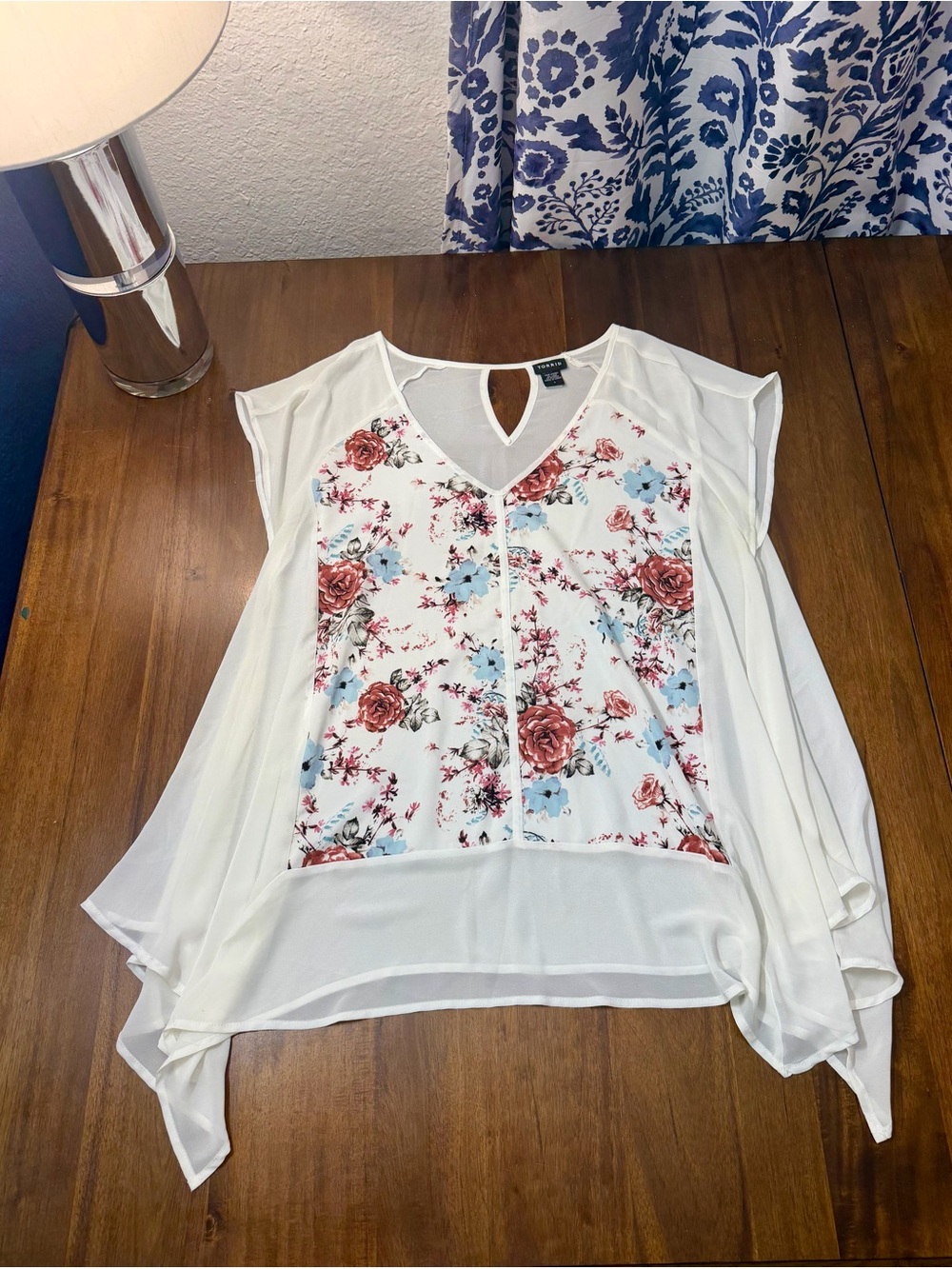 Torrid Floral Sheer Overlay V-Neck Blouse - White